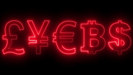 neon business concept currency symbol icon animation. various currency icon. Money symbols dollar euro pound yen bitcoin icon. Static global currency symbols exchange rates. modern financial concept.  - Powered by Adobe