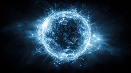 Obraz premium Stunning blue energy sphere with swirling light and dynamic effects radiating in a dark cosmic background portraying a vibrant astral element