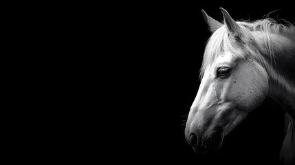 Elegant White Horse Head Profile Majestic Black Background.