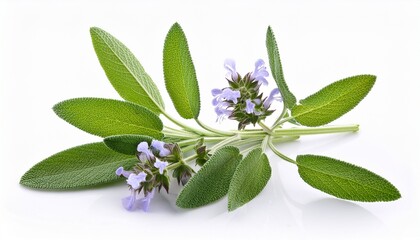 sage plant leaves flowers on white background