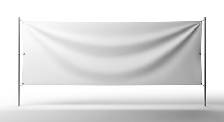 A blank white vinyl banner stands ready for customization, isolated on white background, offering a versatile canvas for advertising or event signage