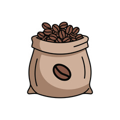 A colorful coffee bag filled with coffee beans vector art illustration