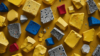 Yellow colored recycled plastic with colorful fragments