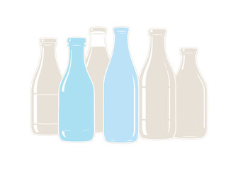 Milk bottles drawn in a cartoonish vector style with outlines

