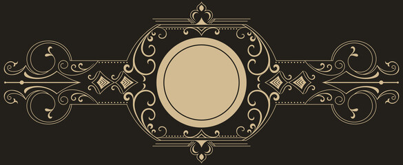 golden circular frame with a scrolling line border.