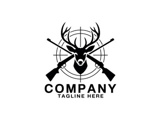 Deer Head Logo with Crossed Rifles and Target for Hunting Company Brand Identity