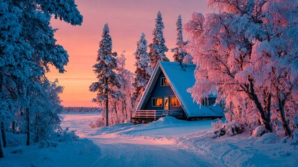Winter cabin glow