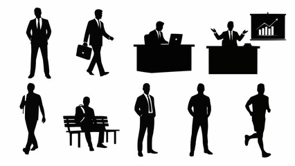 Collection of Business People Silhouettes in Various Poses and Activities.