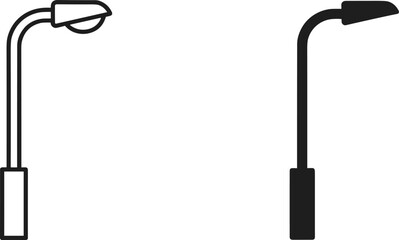 Minimal street lamp icons in outline and solid styles, modern urban lighting symbols, isolated black and white vector illustration