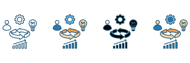 Fototapeta premium Multicolor development vector icon set illustrating business growth, development , innovation, performance improvement, and workflow development. and corporate branding