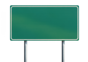 Green highway sign board with metal posts road isolated on a transparent background