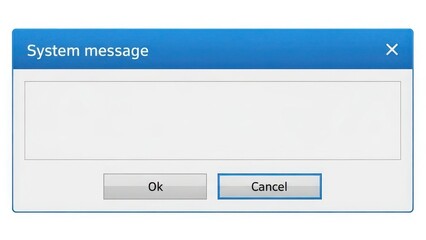 Empty system message dialog box displaying a blank text input field with 'ok' and 'cancel' buttons, representing a neutral user interface element for software or web applications.