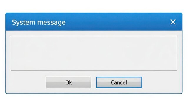Empty system message dialog box displaying a blank text input field with 'ok' and 'cancel' buttons, representing a neutral user interface element for software or web applications.
