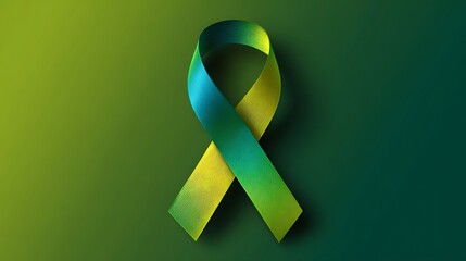 Awesome photo of yellow and teal awareness ribbon for bladder cancer on dark background.