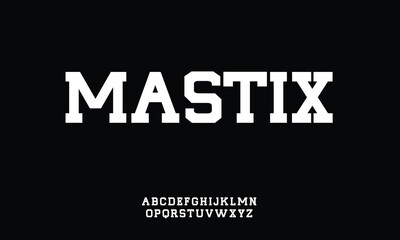 Mastix Modern futuristic style alphabet display font vector illustration. Jupiter typeface