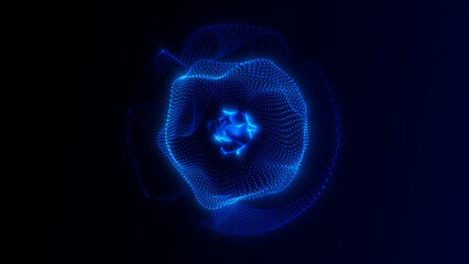 Layered blue digital plasma orb with glowing particle structure. Futuristic abstract sphere for technology concepts, AI visuals, science illustrations and modern digital design. © Vooper