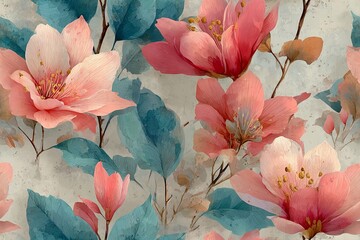 Elegant, chic floral seamless pattern with various flowers