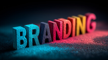 A branding text sculpture illustrating creative identity building and the concept of strategic brand development in modern marketing.

