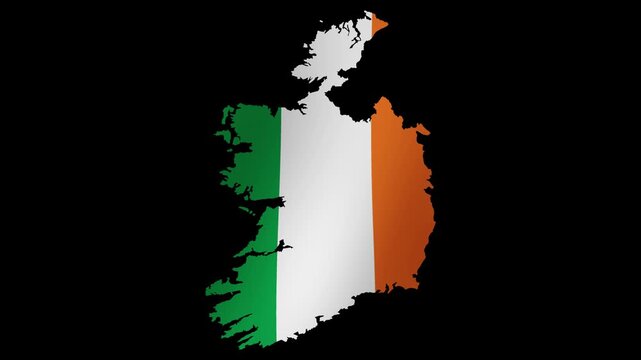 Looping animation of the Irish flag as a map with a transparent background in 4K format