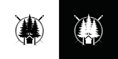 simple vector pine tree and house logo