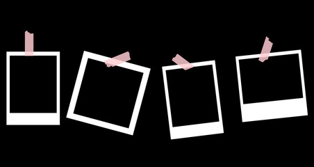 Blank Photo Frames Hanging with Tape on Black Background Mockup