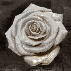 Textured 3D Rose Artwork with Golden Accents
