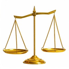 Golden balance scales, symbolizing justice and fairness, isolated on white