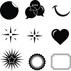 Collection of modern black graphic design elements and icons