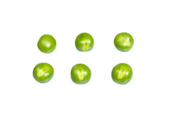  Falling sweet green peas,  isolated on white.
