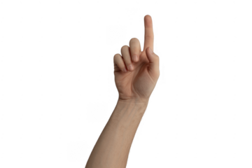 Hand with index finger pointing up gesture isolated on a transparent background