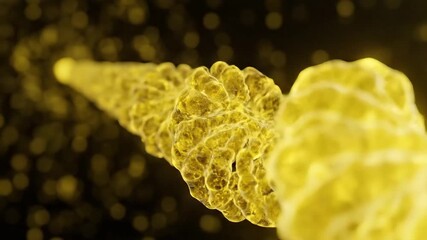 Captivating Microscopic Visualization of a Luminous Yellow Filamentous Structure Possibly Representing DNA RNA or a Viral Chain Symbolizing Breakthroughs in Biotechnology and Medical Science Research.