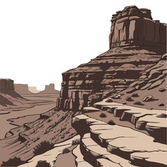 Desert canyon land with stepped rock formations and sparse vegetation © shahin9