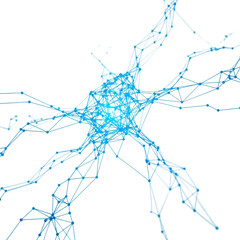 Neuron cell with glowing blue connections isolated on transparent background