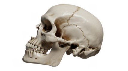 Human Skull with Cracked Bone Structure fracture isolated on a transparent background