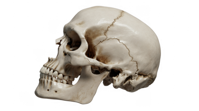 Human Skull with Cracked Bone Structure fracture isolated on a transparent background - Powered by Adobe