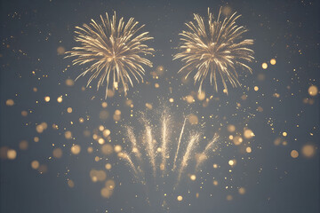 Fototapeta premium Exploding golden fireworks light up the night sky with sparkling bursts and bokeh effects, symbolizing celebration and new beginnings.
