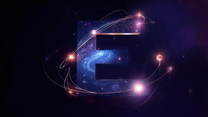 Cosmic letter 'E' with swirling nebulae