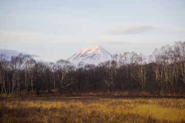 View of the Volcanoes at sunset in Petropavlovsk-Kamchatsky