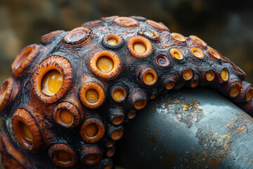 An octopus underwater surrounded by a school of fish.