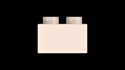 Champagne Pink Plastic Building Block Isolated on a Black Background. Close Up View of a Plastic Children Game Brick for Constructors, Side View. High Quality 3D Rendering with a Work Path