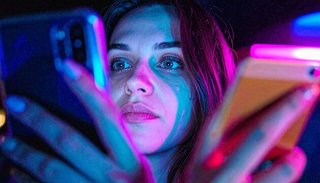 Illuminated face in a dark peaceful room