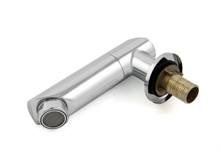 Chrome water sprayer shower attachment isolated on white background, modern bathroom faucet accessory, plumbing equipment for shower systems, home improvement and renovation concept