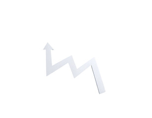 A metallic 3D zigzag arrow graph charts volatile upward growth