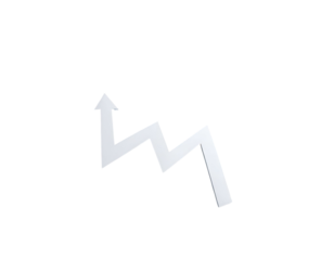 A metallic 3D zigzag arrow graph charts volatile upward growth