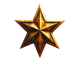 A weathered, beveled, six-pointed metallic star with a patina