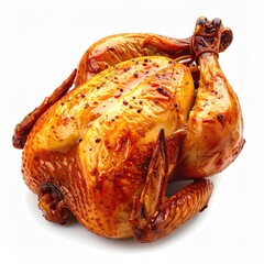 Golden-brown, roasted whole bird, seasoned and ready to eat