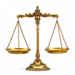 Ornate gold scales of justice, isolated on white background (1)