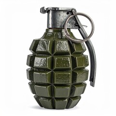 Close-up of a green, military fragmentation explosive device