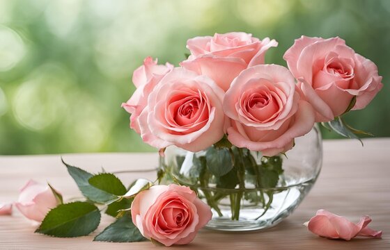 An elegant bouquet of fragrant pink roses, a unique and charming flower widely used in perfume and spa products for their enchanting scent.