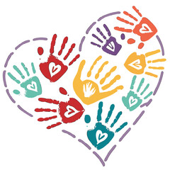 Fototapeta premium Colorful Handprints Forming a Heart Shape for Community and Unity